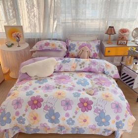 Home Fashion Simple Printing Cotton Bed Four-piece Set (Option: Purple Gumdrop-1.8M)