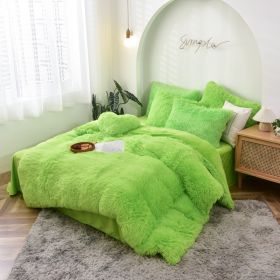 Mink Fur Four-piece Plush Rhinestone Velvet Duvet Cover (Option: Green-160x200cm)