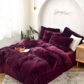 Mink Fur Four-piece Plush Rhinestone Velvet Duvet Cover (Option: Purplish Red-160x200cm)