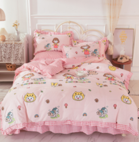 Cotton 100 Princess Wind Quilt Cover Cartoon Student Dormitory Bed (Option: Girl hut-1.5m bed sheet set of four)