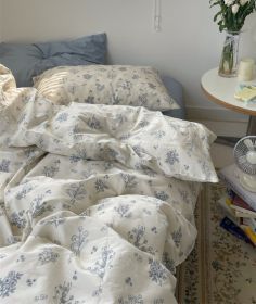 Cream Xia Zhi Ins Floral Vintage Cotton Four-piece Set (Option: Green Gardenia-1.2m Flat Sheet 3pcs)