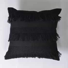 Nordic Style Cotton And Linen Living Room Ins Cotton Pillow Cover (Option: Black 3 Tassels-45x45 Without Core)