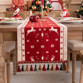 Yarn-dyed Jacquard Cartoon Elk Christmas Tree Pillow Cover (Option: Red Bottom Double Deer-35x160cm)