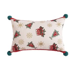 Yarn-dyed Jacquard Cartoon Elk Christmas Tree Pillow Cover (Option: Green-30x50 pillow insert+pillowcase)