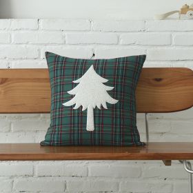 Polyester-cotton Canvas Christmas Green Plaid Pillow Cover (Option: Christmas Tree Green Grid 4545-30x35cm Or 45x45cm)