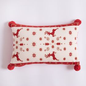 Yarn-dyed Jacquard Cartoon Elk Christmas Tree Pillow Cover (Option: Red-30x50CM Pillowcase)