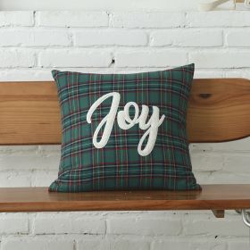 Polyester-cotton Canvas Christmas Green Plaid Pillow Cover (Option: Joy Green Grid 4545-30x35cm Or 45x45cm)