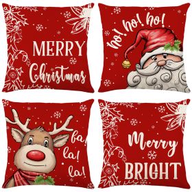 Christmas Elk Santa Claus Linen Cushion Cover (Option: 4pcs set-45x45cm)