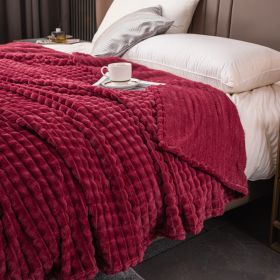 Milk Velvet Blanket Thickened Strip Cut Flower Flannel Blanket (Option: Cut Grid Wine Red-100 X150CM Cover Blanket)