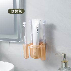 Wall-mounted Bathroom Toothbrush Holder Punch-free Toilet Drain Toothpaste Rack (Color: Orange)