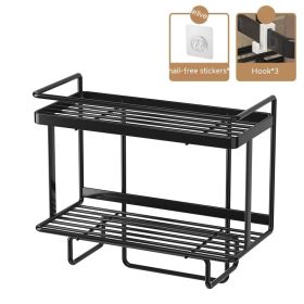 Wall Mounted Punch-free Bathroom Rack (Option: Black Double Layer)