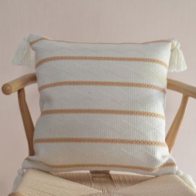 Nordic Style Cotton And Linen Living Room Ins Cotton Pillow Cover (Option: Cream Caramel 2 Tassels-45x45 Without Core)