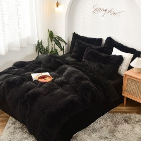 Mink Fur Four-piece Plush Rhinestone Velvet Duvet Cover (Option: Dazzling Black-200x230cm)