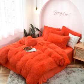 Mink Fur Four-piece Plush Rhinestone Velvet Duvet Cover (Option: Orange-200x230cm)