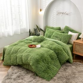 Mink Fur Four-piece Plush Rhinestone Velvet Duvet Cover (Option: Avocado Green-200x230cm)