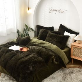 Mink Fur Four-piece Plush Rhinestone Velvet Duvet Cover (Option: Dark Green-200x230cm)