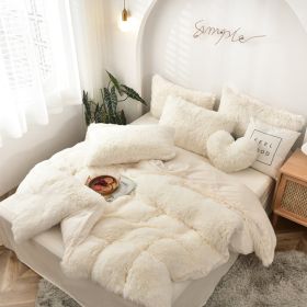 Mink Fur Four-piece Plush Rhinestone Velvet Duvet Cover (Option: Cream White-229X265cm)