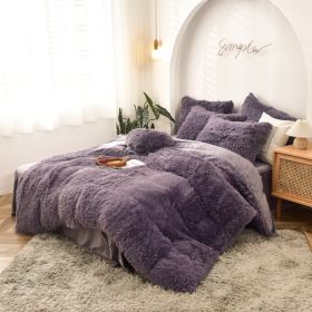 Mink Fur Four-piece Plush Rhinestone Velvet Duvet Cover (Option: Ash Purple-220x240cm)