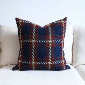 Affordable Luxury Style Plaid Wool Pillow Sofa Cushion Model Room Pillow Cover (Option: Blue-45x45cm)