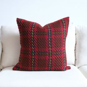 Affordable Luxury Style Plaid Wool Pillow Sofa Cushion Model Room Pillow Cover (Option: Red-45x45cm)